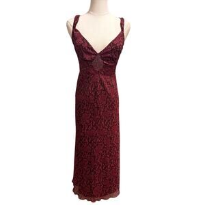 H&M Beaded Maxi Dress Burgundy Floral Sleeveless Evening Elegant Fall Holiday